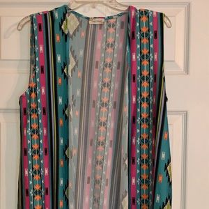Aztec print vest with fringe